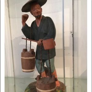 Hakata Urasaki Doll Water Carrier Japanese Ceramic